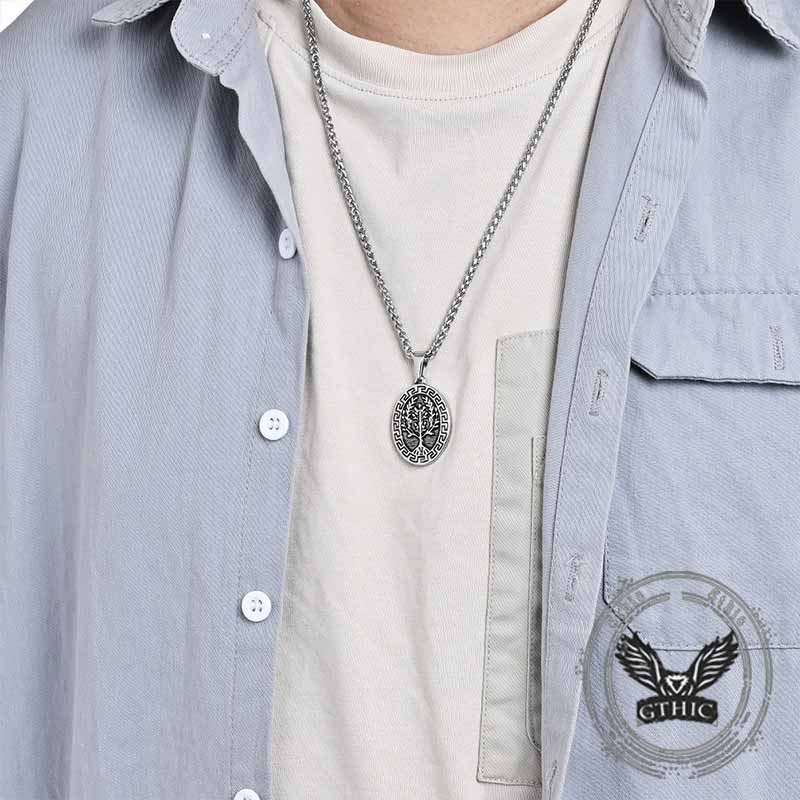 Yggdrasil Great Wall Pattern Pendant in Stainless Steel