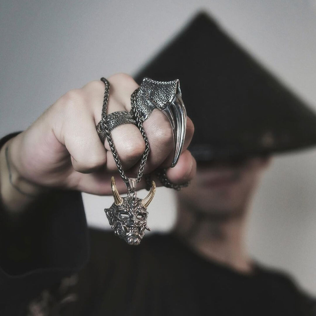 Yokai Oni Pendant in Stainless Steel