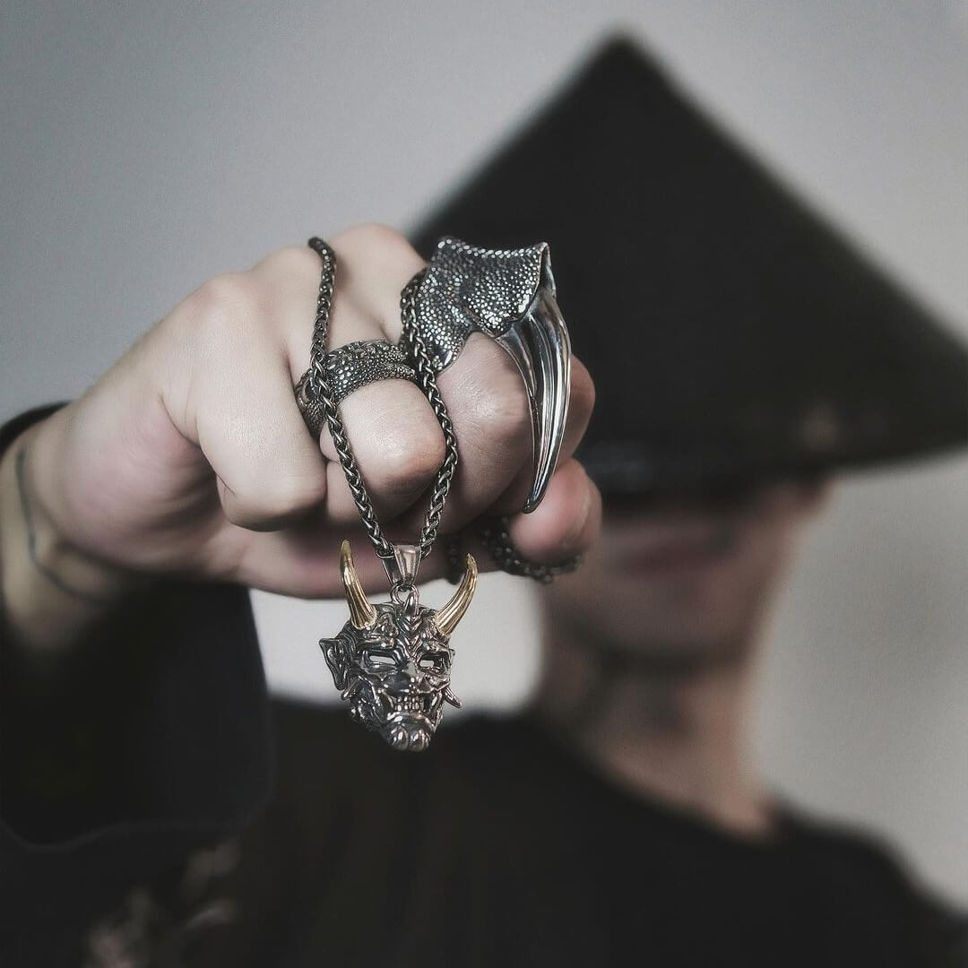Yokai Oni Pendant in Stainless Steel