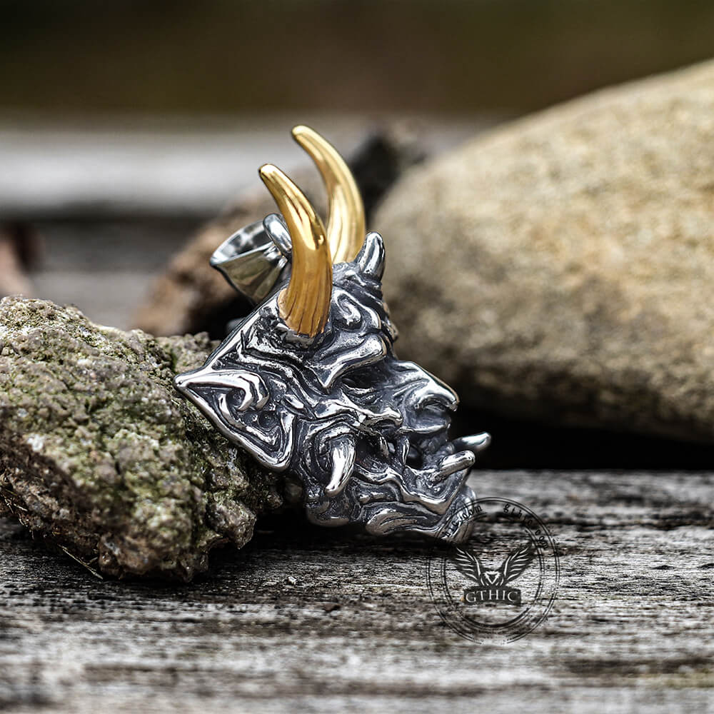 Yokai Oni Pendant in Stainless Steel