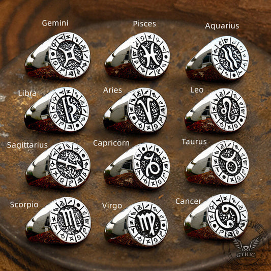 Zodiac Signs Symbol Ring in Stainless Steel