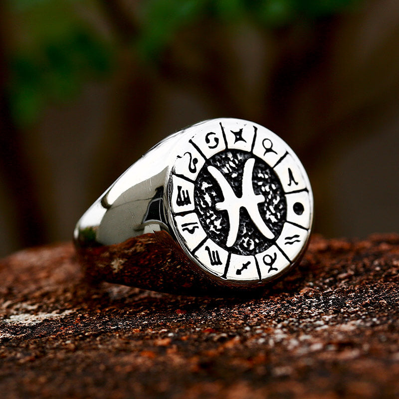 Zodiac Signs Symbol Ring in Stainless Steel